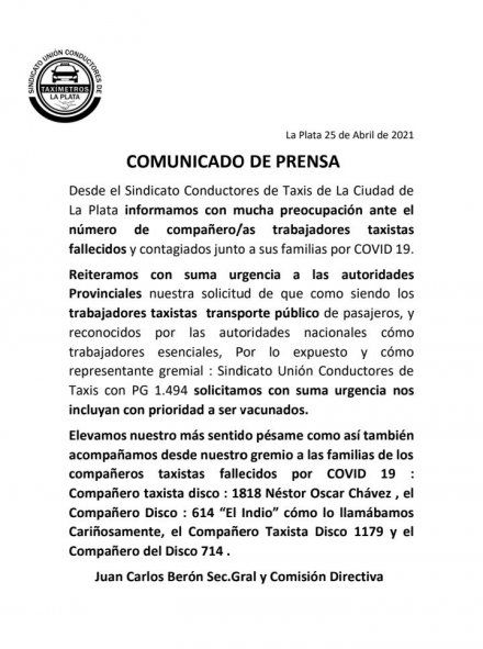 Comunicado de Taxistas Unidos
