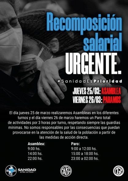 Flyer paro de la convocatoria de trabajadores de la salud