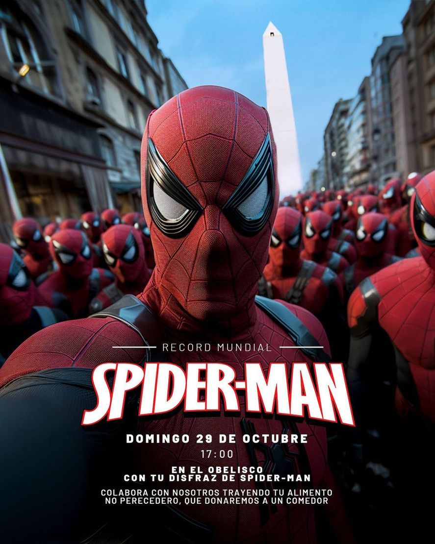 La convocatoria que busca reunir a cientos de Spider Mans en el obelisco. 