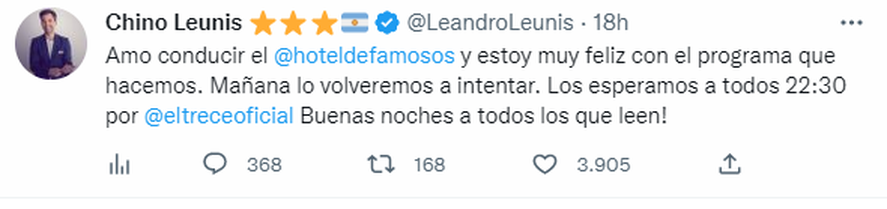 El Chino Leunis bancó a "El Hotel de los Famosos"