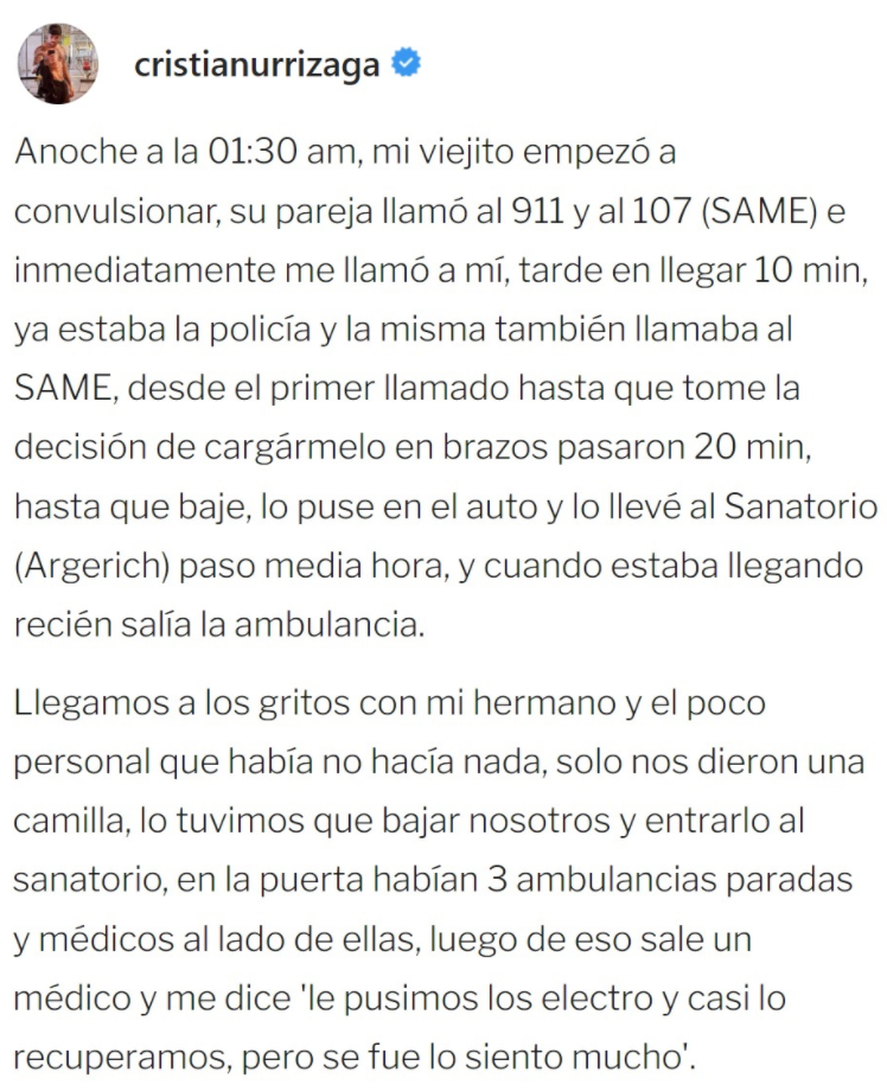 El dramático video de Cristian U subiendo a su padre a una camilla