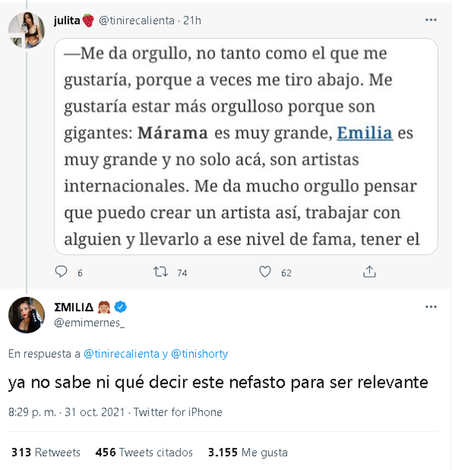 La brutal respuesta de Emilia Mernes frente a una declaración de Fer Vázquez de Rombai