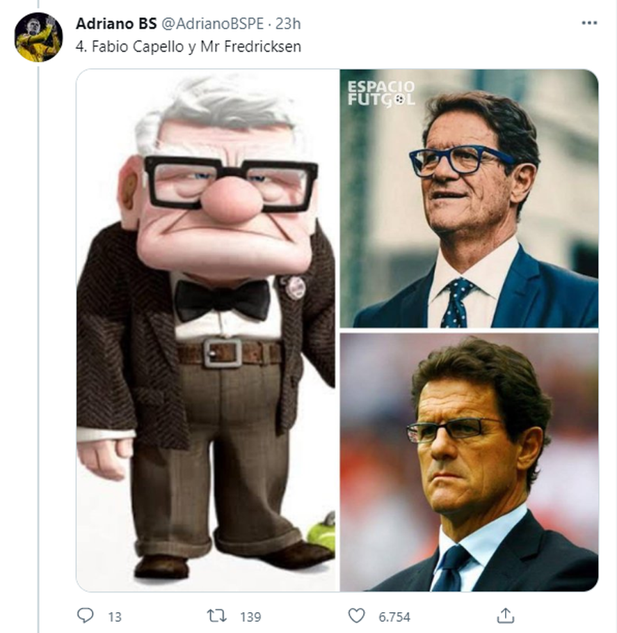 El técnico italiano Fabio Capello es igual a Mr Fredicksen de la película "Up"
