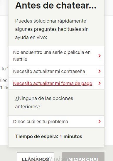Deberás iniciar el chat de ayuda de Netflix para cambiar la forma de cobro 