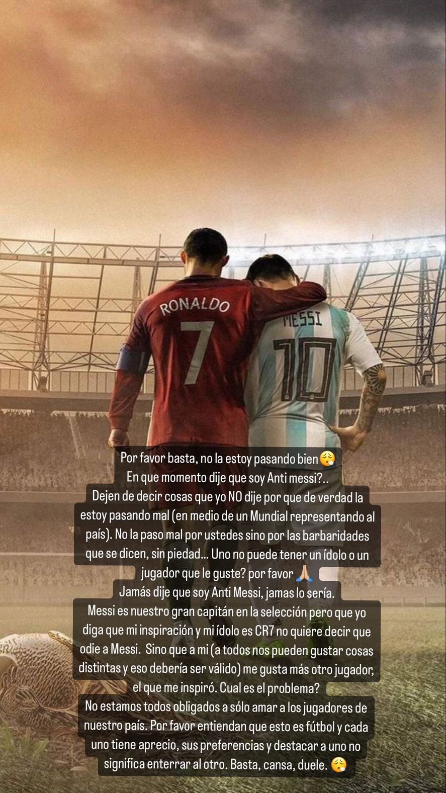 La publicación de la jugadora Yamila Rodríguez en donde pide que no la ataquen más por su tatuaje de Cristiano Ronaldo 