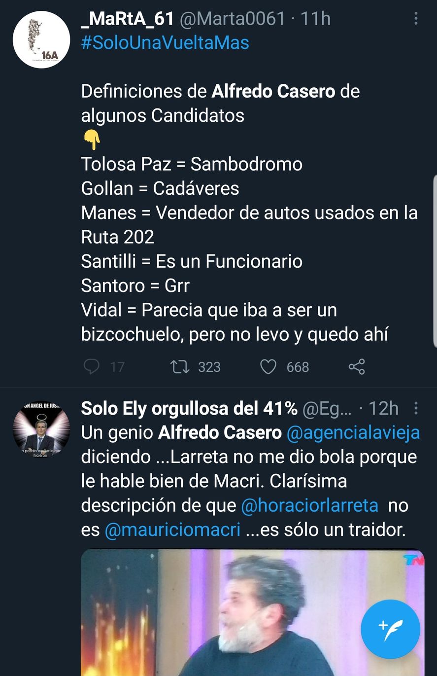 Los simpatizantes macristas embelesados con lo que dijo Alfredo Casero en TN, acerca de Alberto Fernández y otras figuras políticas 
