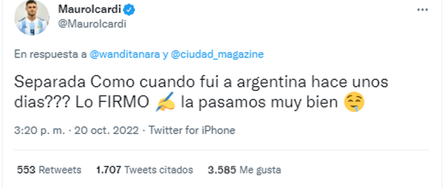 Mauro Icardi cruzó a Wanda Nara por una publicación en Twitter