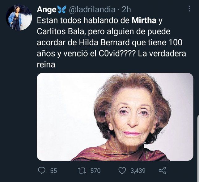 La verdadera ganadora en la carrera por la longevidad es Hilda Bernard, la actriz que con 100 años cumplidos, venció al Covid19 