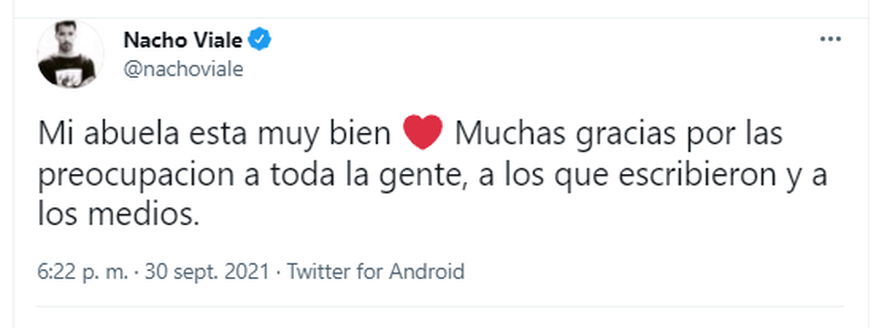 El tuit de Nacho Viale sobre la salud de Mirtha Legrand