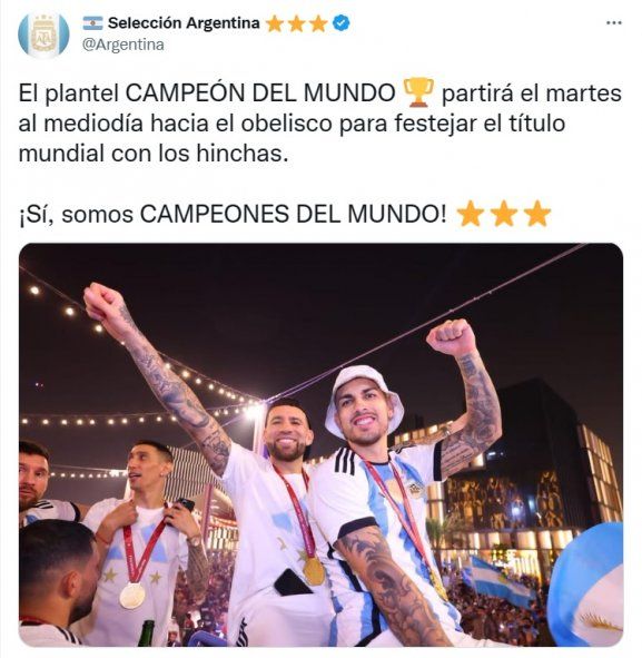 La Asociación del Fútbol Argentino confirmó que los campeones del Mundo irán al Obelisco