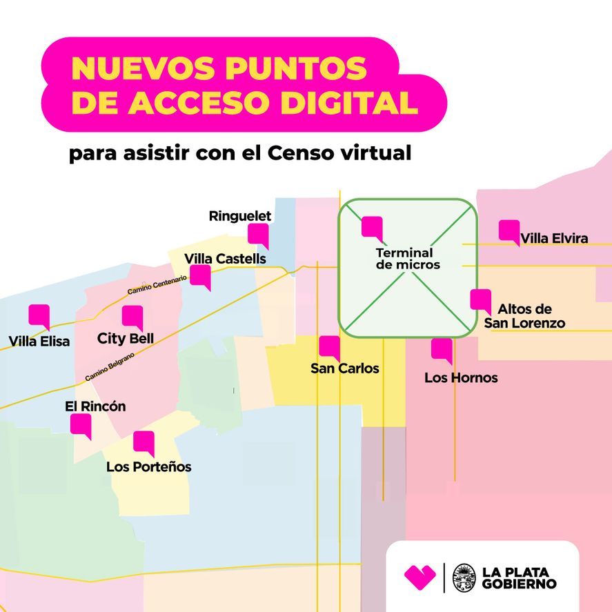 Habrá nueve puntos digitales para contestar el censo en La Plata