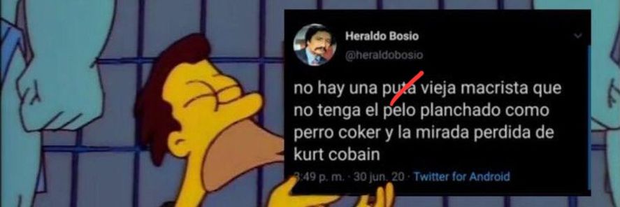 El mítico tweet original de una cuenta que ya no existe que comparó el pelo de las mujeres macristas con el de los perros de raza cocker. María Eugenia Vidal había seguido esa broma, pero se arrepintió