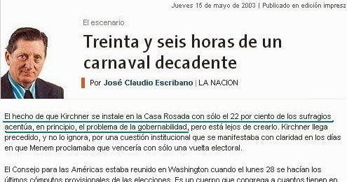 El editorial de Claudio Escribano en 2003 que le daba "un año de gobierno" a Kirchner de acuerdo a lo que decían en Estados Unidos