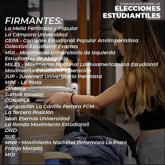 Las agrupaciones estudiantiles de la UNLP difundieron un comunicado en conjunto