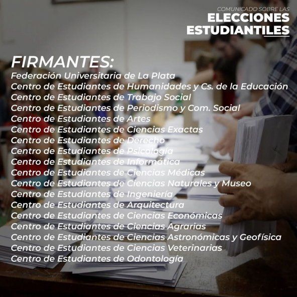 Los centros de estudiantes de la Universidad Nacional de La Plata postergaron las elecciones
