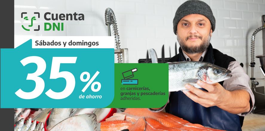 En el mes de abril seguirá vigente el descuento del 35% de descuento en carnicerías, granjas y pescaderías del Banco Provincia con Cuenta DNI.