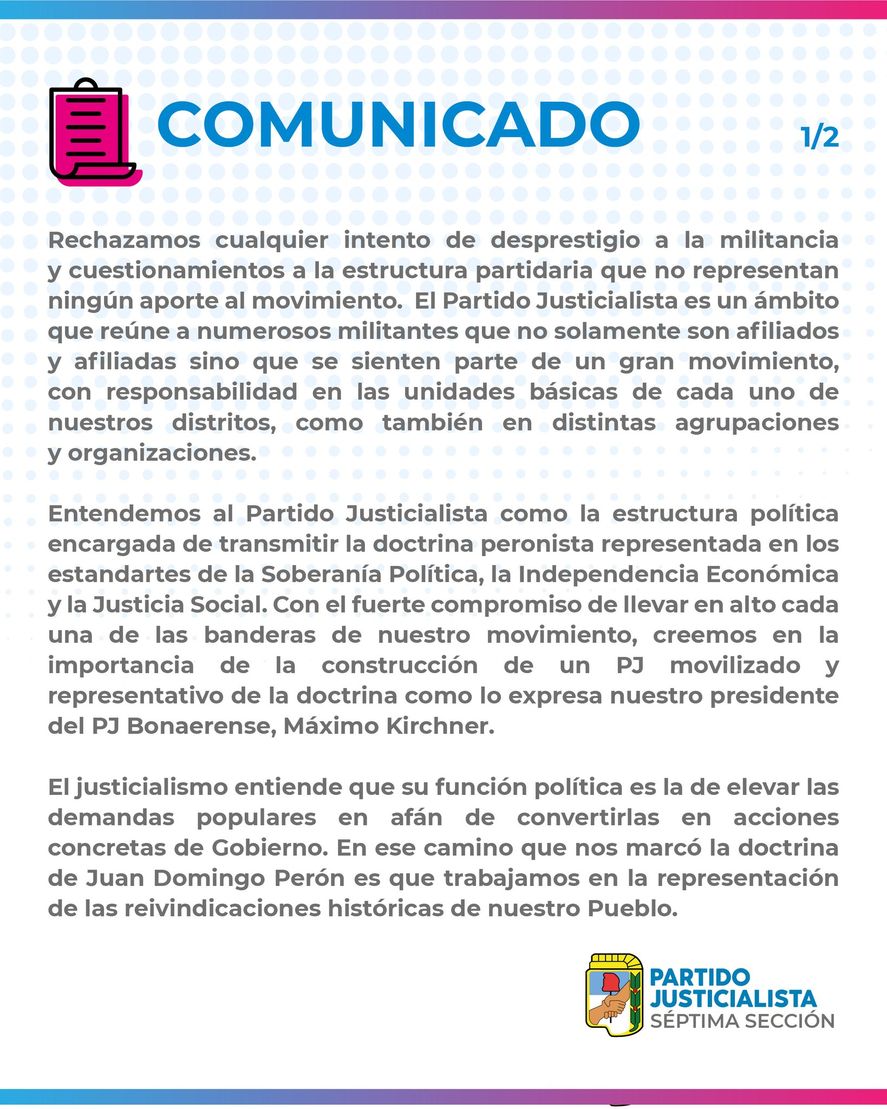 El comunicado del PJ de la Séptima sección