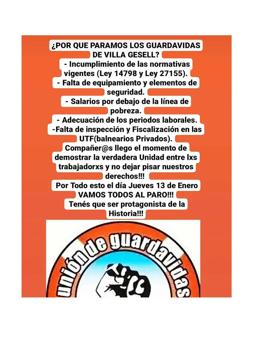 La protesta de los guardavidas de Villa Gessell comenzó por la falta de acuerdo paritario de las últimas semanas, y por lo que se decidió un paro para el jueves 13 de enero.