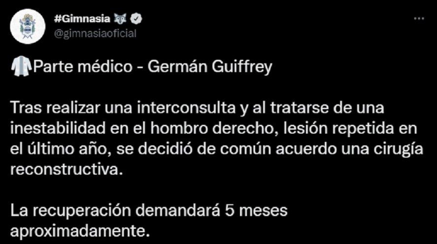 La lesión de Germán Guiffrey en Gimnasia