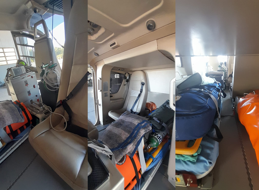 El equipamiento desmontado del helicóptero sanitario del Operativo Sol