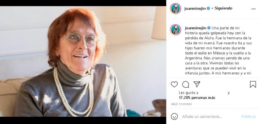 Juan Minujín le dedicó un posteo a Alcira Argumedo