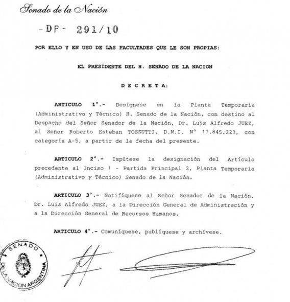 Designación del actual presidente de Flybondi en el despacho del ex senador macrista Luis Juez.