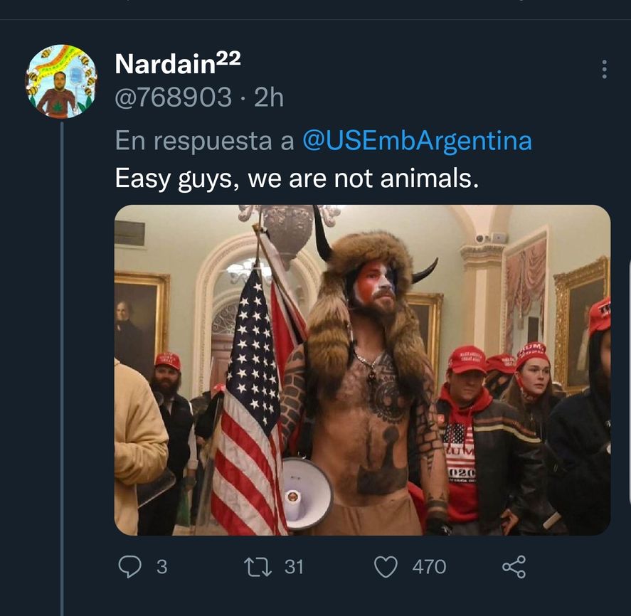 La advertencia de la Embajada de EEUU en Argentina a sus ciudadanos por la manifestación popular de hoy provocó burlas y memes en redes, recordándole la toma del Capitolio del 6 de enero de este año 