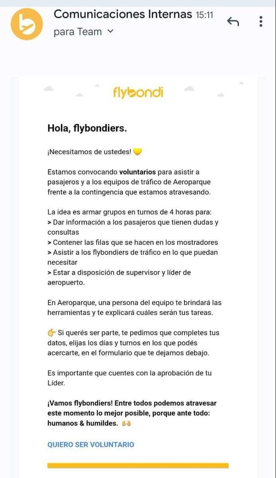 La aerolínea low-cost Flybondi pide voluntarios fuera de convenio para atravesar su crisis 