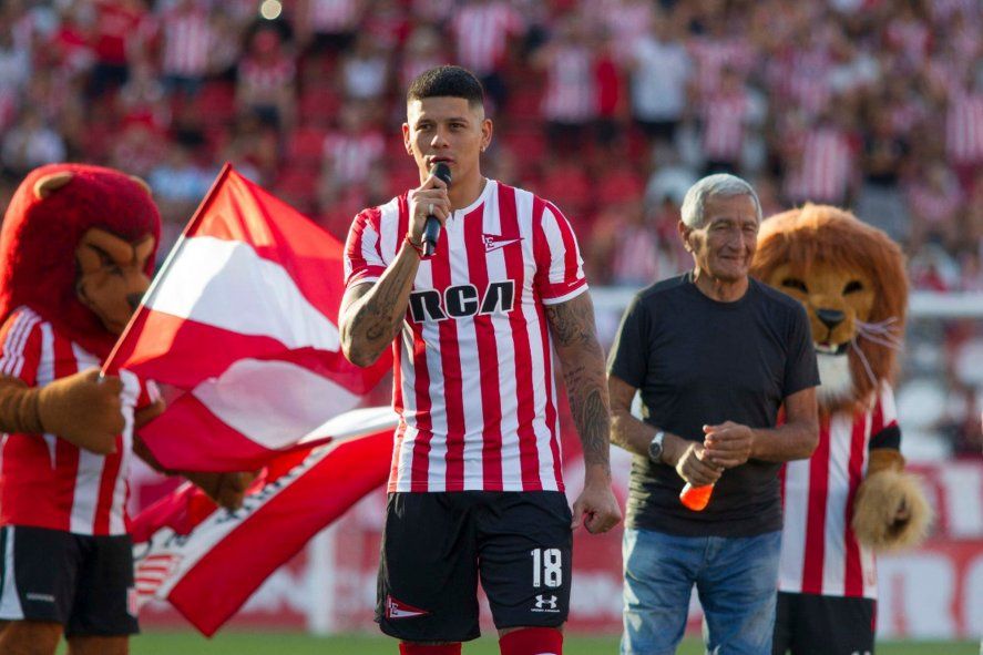 Marcos Rojo durante la presentación en su vuelta a Estudiantes