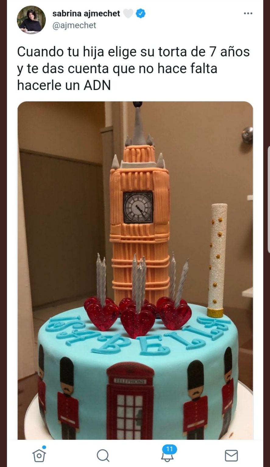 Para el cumpleaños de su hija, Sabrina Ajmechet colocó un mensaje acompañado de la foto del Big Ben de Londres, ufanándose de la elección de la pequeña, en línea con su declarado amor por el Reino Unido hasta en la causa Malvinas 