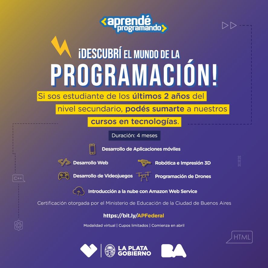 El curso de programación es para jóvenes que cursen los últimos dos años del secundario