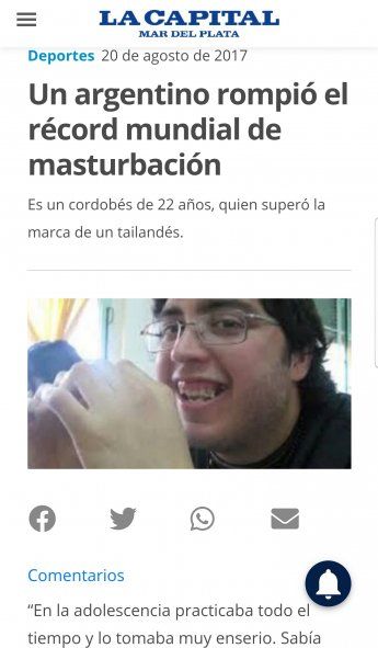 La publicación de 2017 que refiere al récord mundial de masturbación. Hoy 7 de mayo se celebra su Día mundial por lo que el joven de 