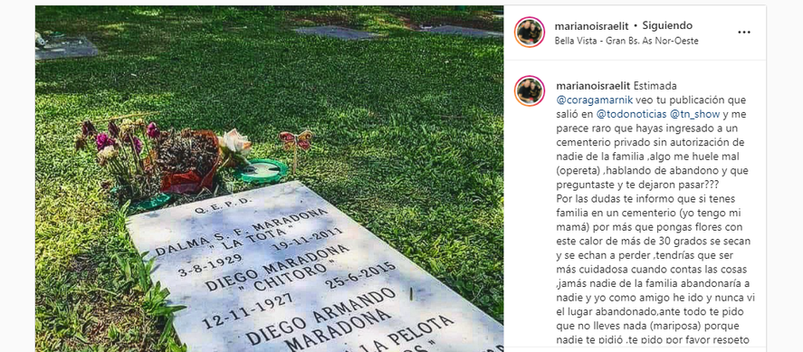 El entorno de Diego no dudo en cruzar el posteo sobre la tumba del 10.