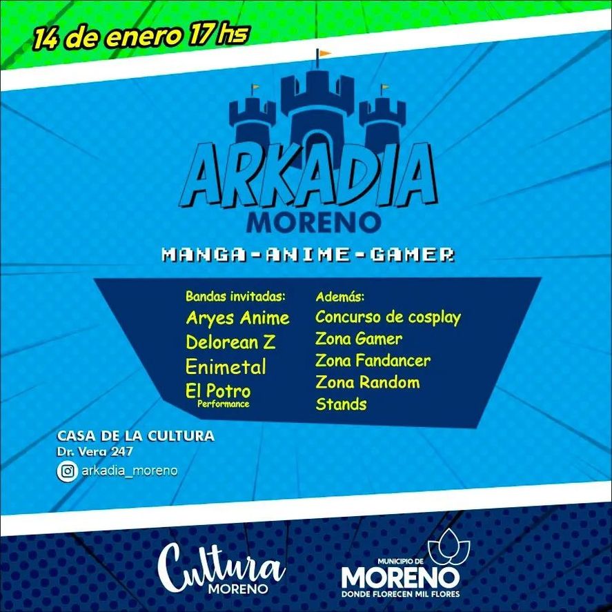 Este fin de semana, llegará una nueva edición del festival Arkadia a la localidad de Moreno con muchas actividades para los fanáticos del anime y los comics.