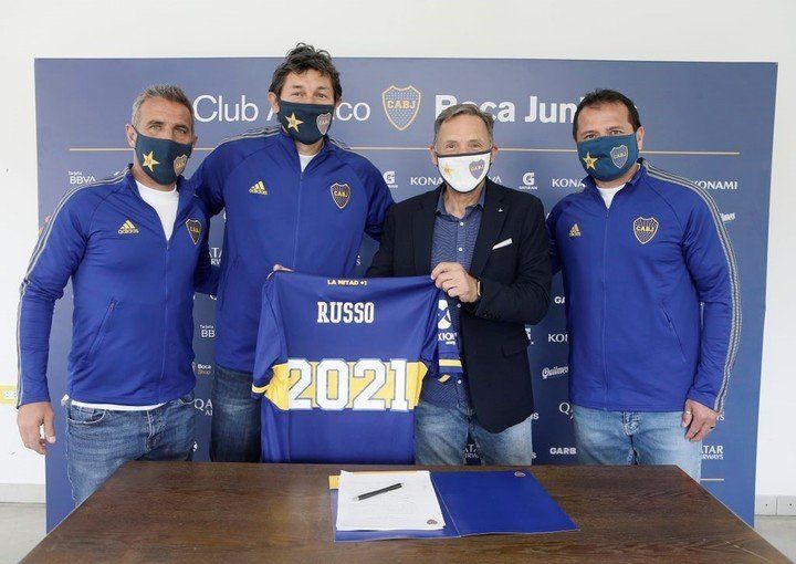 Cascini, Bermúdez y Delgado junto a Miguel Ángel Russo.