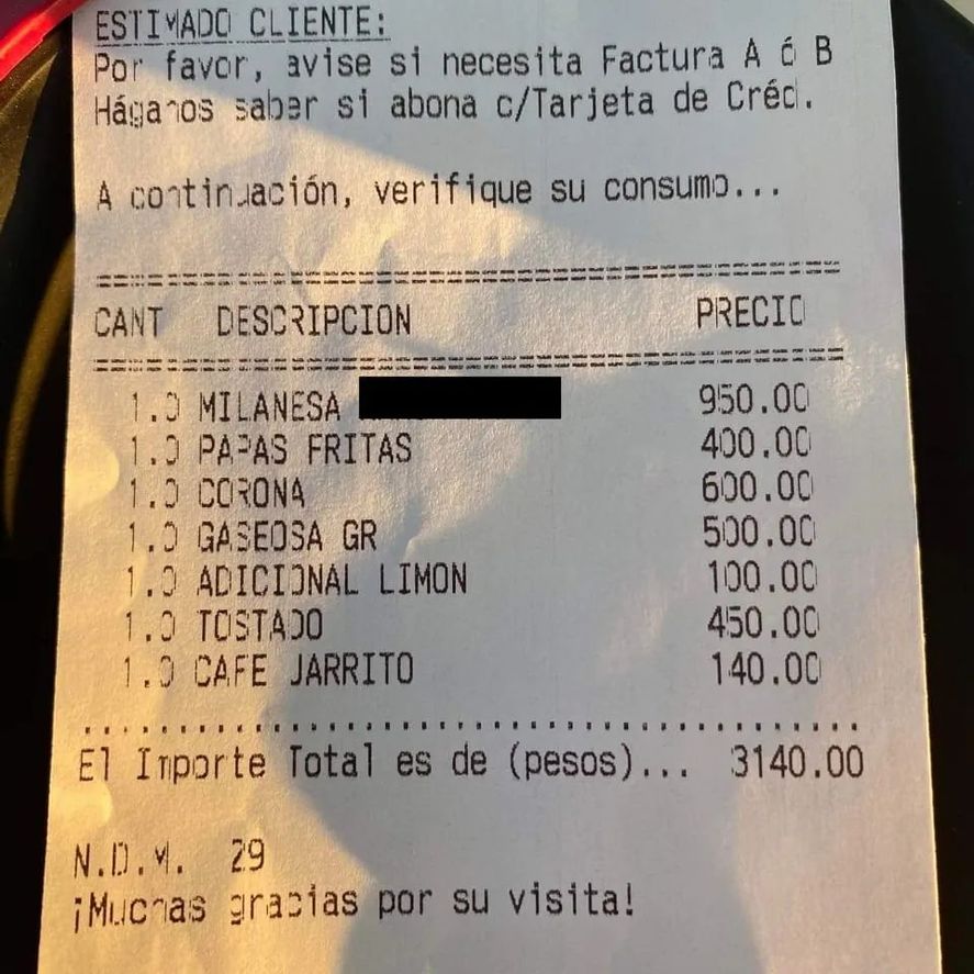 El cliente compartió el ticket de compra en las redes sociales