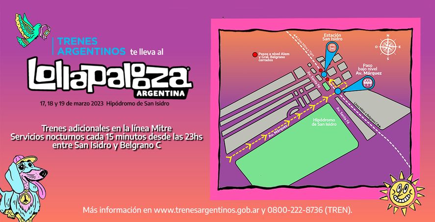 Este fin de semana, el Tren Mitre sumará más frecuencia nocturna para que las personas que sean parte del Lollapalooza 2023 puedan utilizar su servicio.
