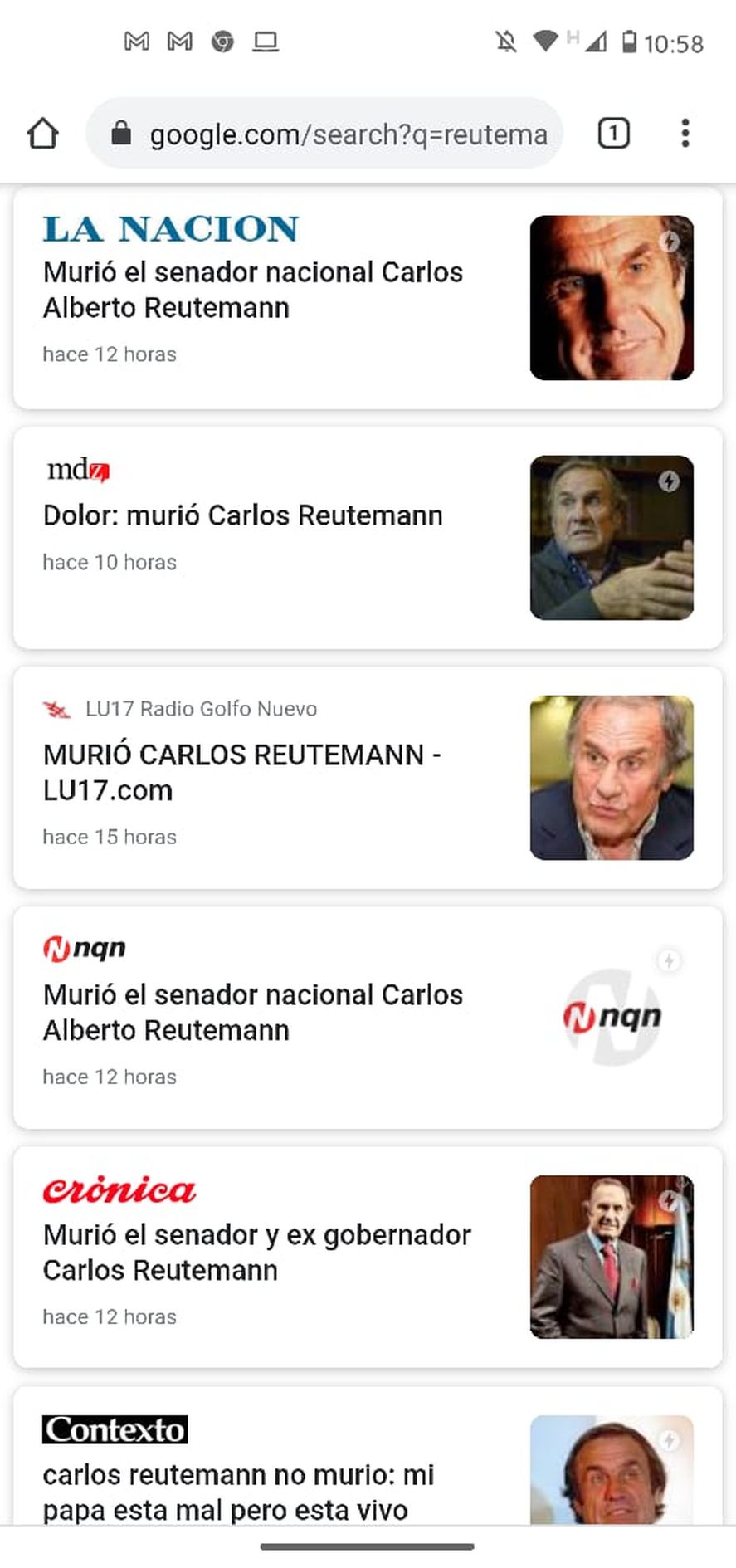 Varios medios gráficos, radiales y televisivos anunciaron falsamente la muerte de Carlos Reutemann 