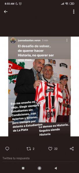 Mensaje de Juan Sebastián Verón en Instagram