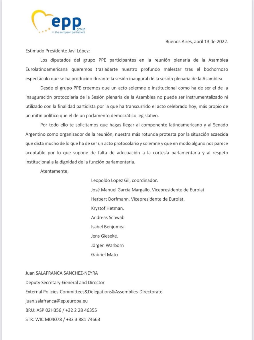 La carta de un grupo de parlamentarios europeos contra la presentación de Cristina Kirchner