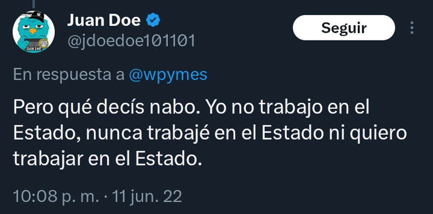 Ernesto Tenembbaum reflejo los mensajes de Twitter del ahora Director de Comunicación Digital de Javier Milei, Juan Pablo Carrera, alias "Juan Doe".
