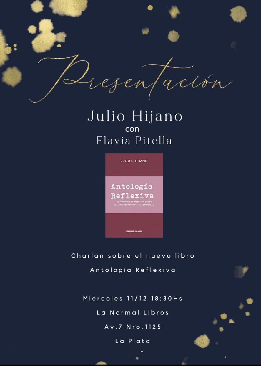El flyer correspondiente a la presentación del médico Julio Hijano de su libro 