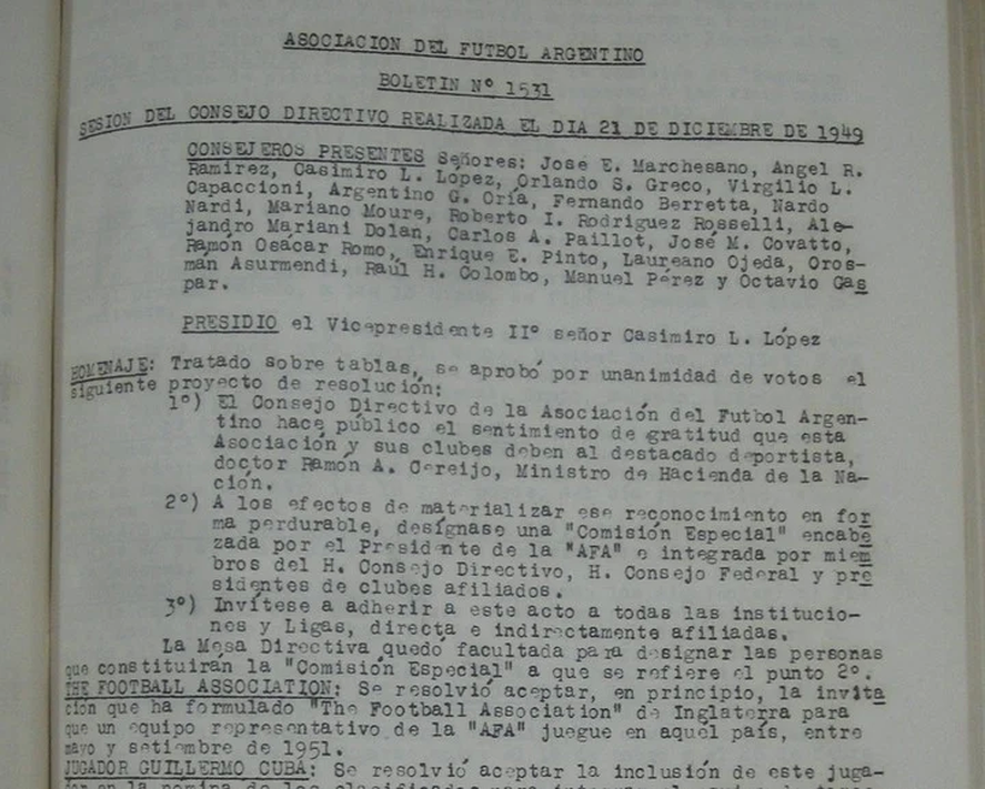 El boletín de AFA donde se acepta "la invitación de la Football Association" de Inglaterra para enfrentar a un "representativo" de Argentina.