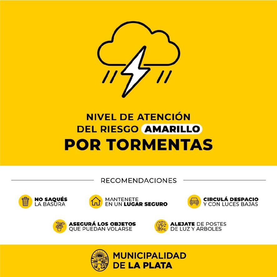 El Municipio de la ciudad informó que rige el Nivel de Atención del Riesgo amarillo debido a chaparrones y las tormentas de variada intensidad.
