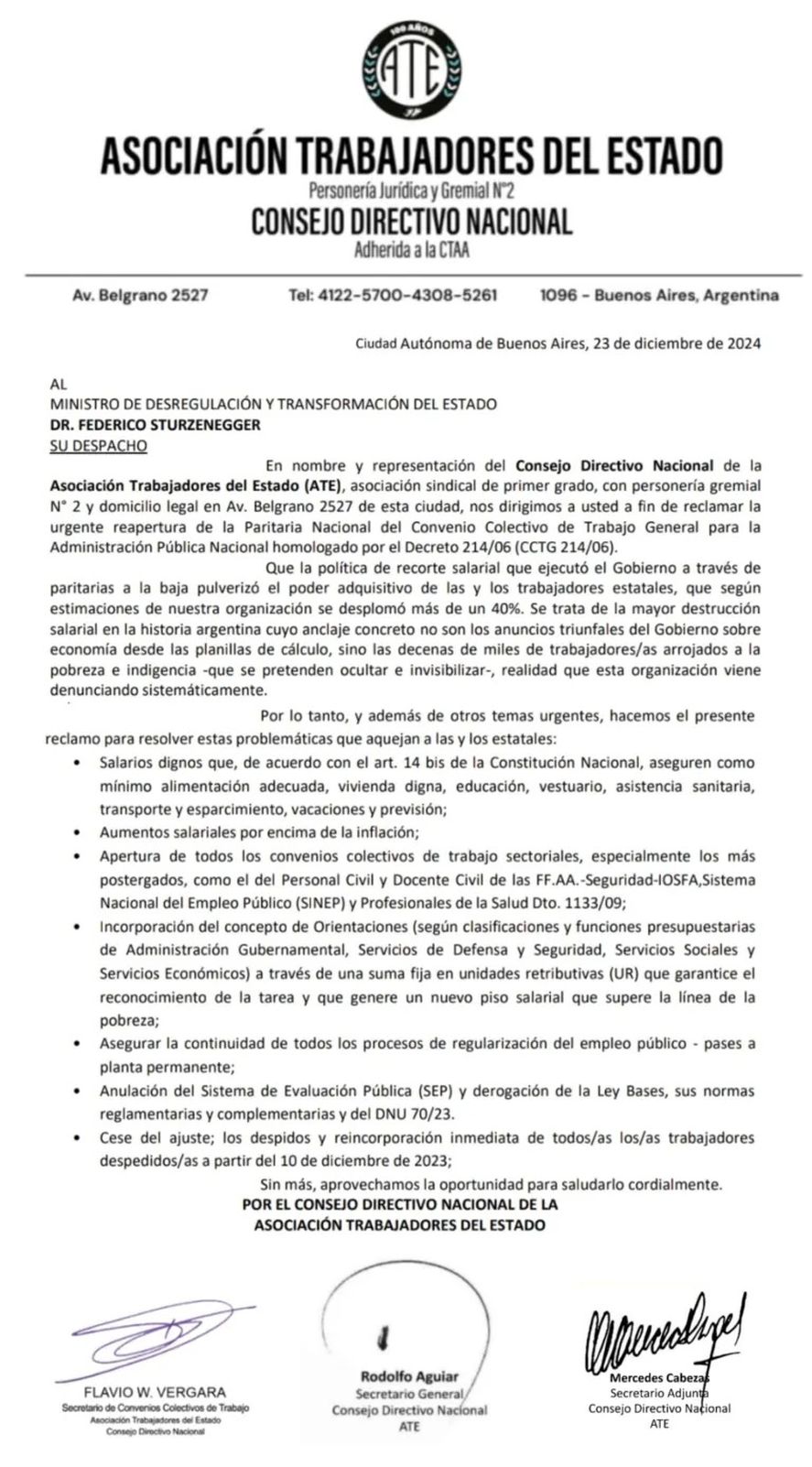 Comunicado de ATE 
