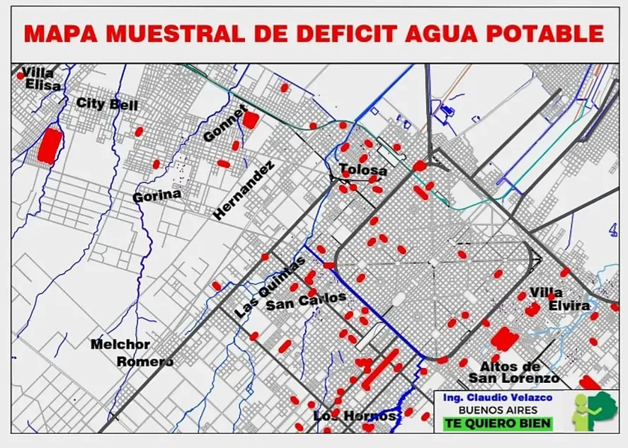 Todas las calles donde falta agua en La Plata.