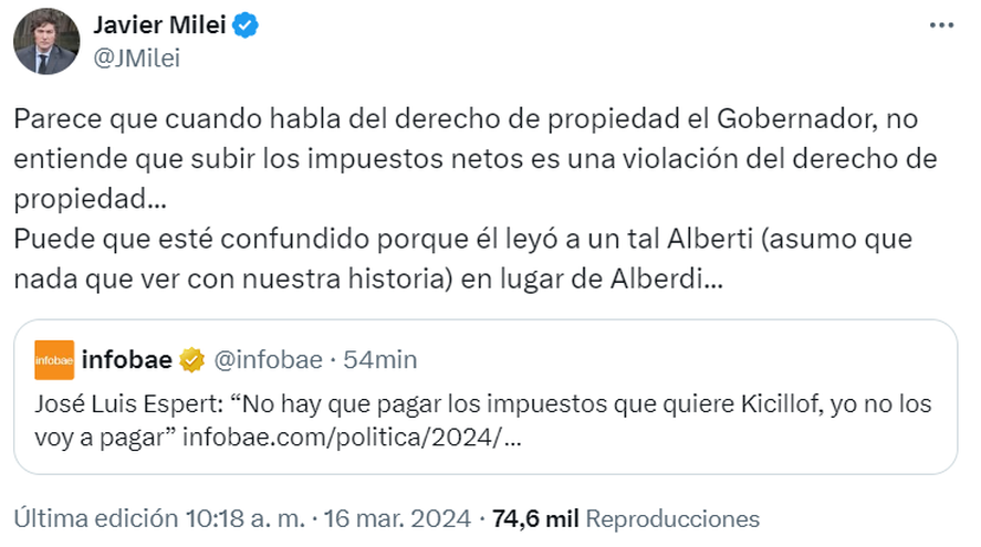 José Luis Espert llama a la rebelión fiscal contra Kicillof, pero ...