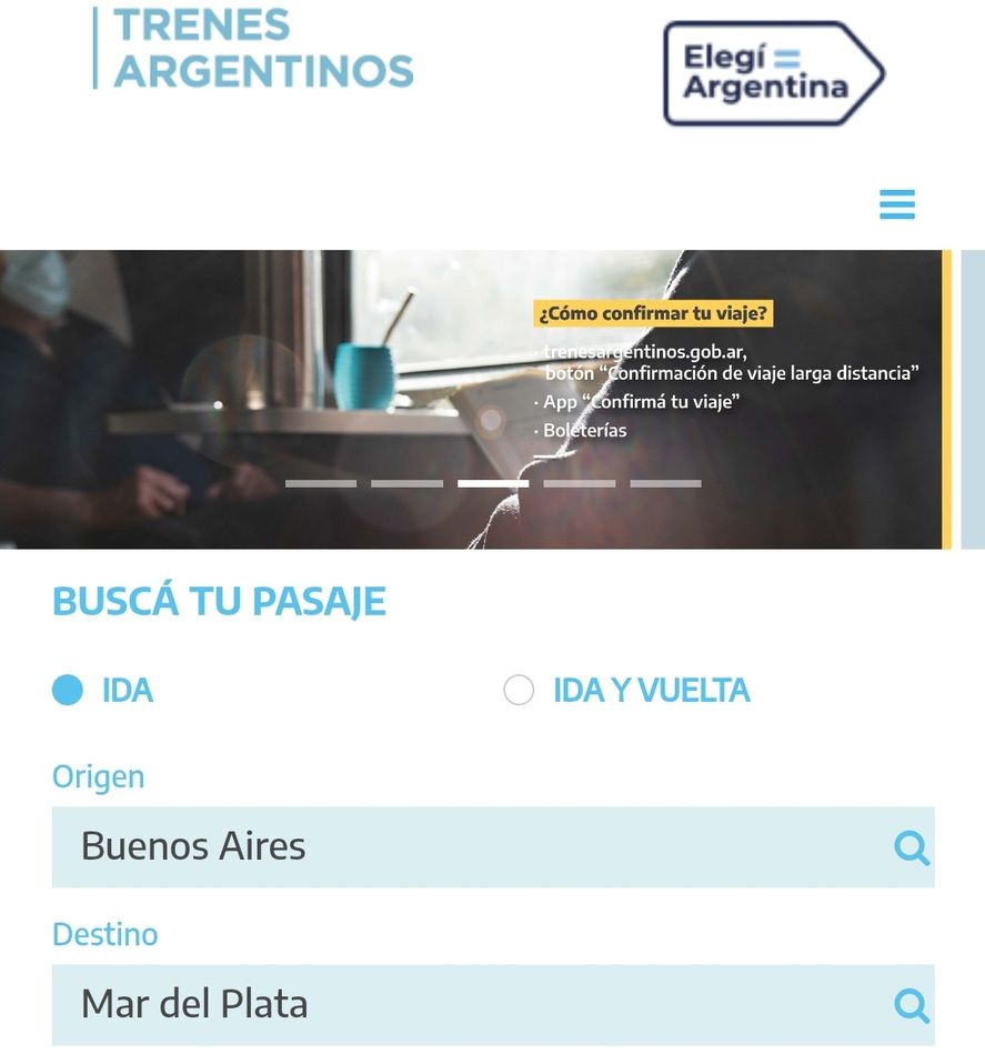 La página de Trenes Argentinos 