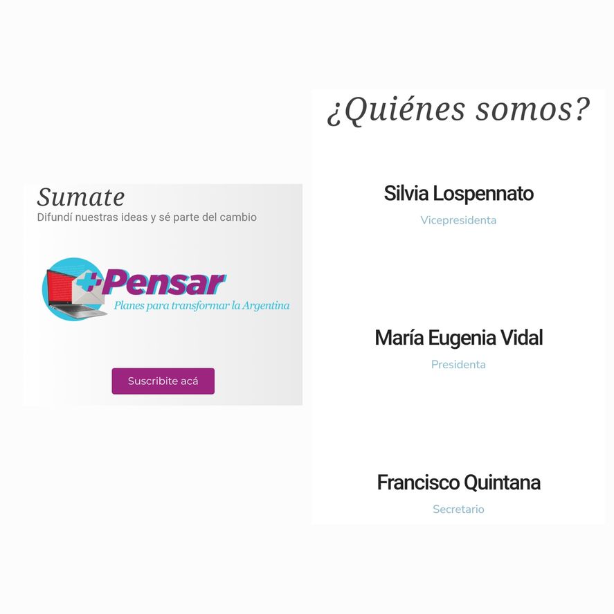 La propia web de la Fundación Pensar menciona como presidenta o María Eugenia Vidal, pero Clarín decidió ocultarlo