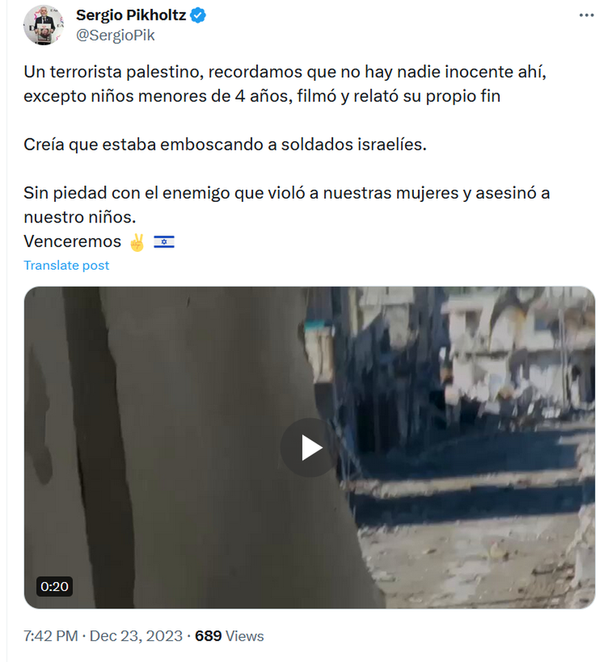 Los tuits del vicepresidente de la DAIA sobre la necesidad de que Israel mate inclusive a niños de Palestina mayores de 4 años 